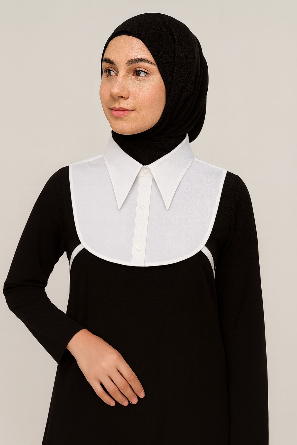 Sivri Yaka Mini Gömlek Yakası - Beyaz