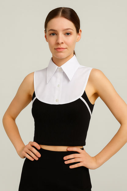 Sivri Yaka Mini Gömlek Yakası - Beyaz