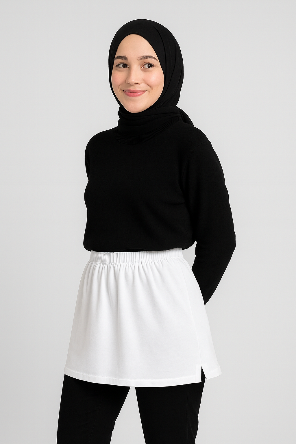 Etek gömlek kombin tesettür stilinde kullanılan pratik iç etek çözümü