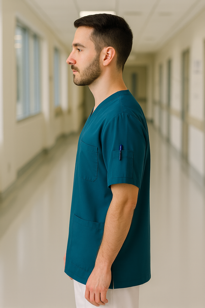 Tek Üst 4 Cepli Erkek Scrubs Forma - Petrol