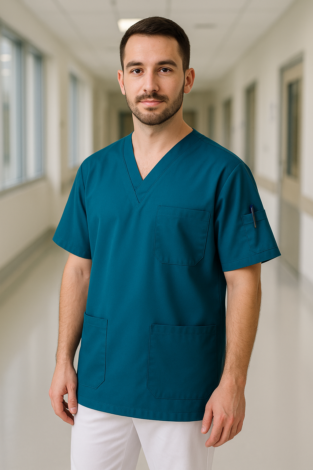 Tek Üst 4 Cepli Erkek Scrubs Forma - Petrol