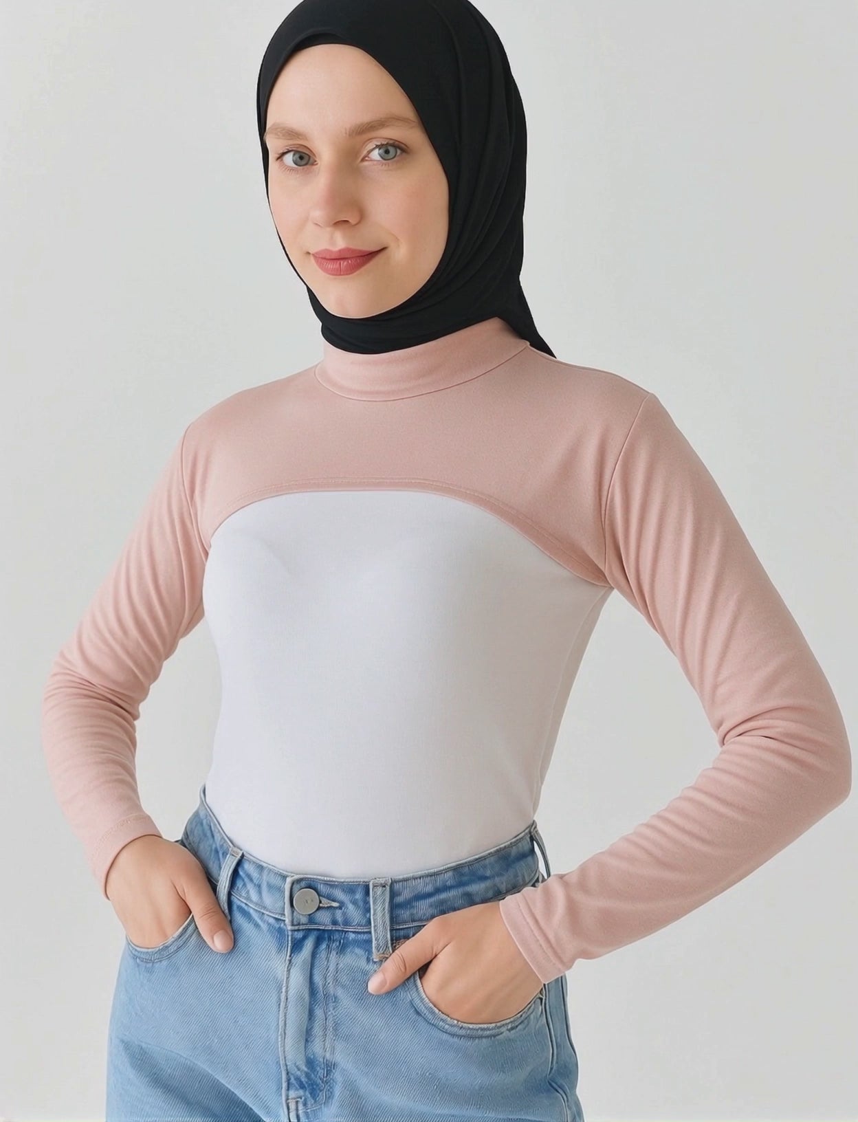 Boyunluk tesettür stiline uygun penye kolluk detaylı şık tasarım