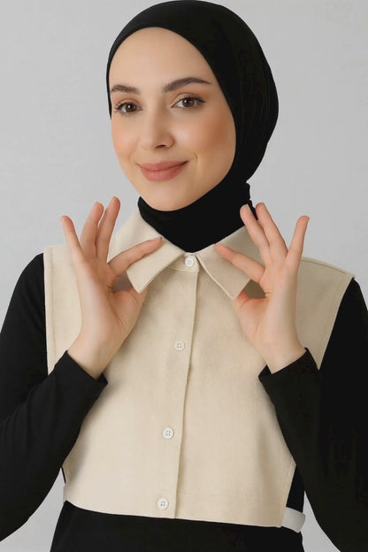 %100 Ham Pamuk Polo Gömlek Yakası - Krem