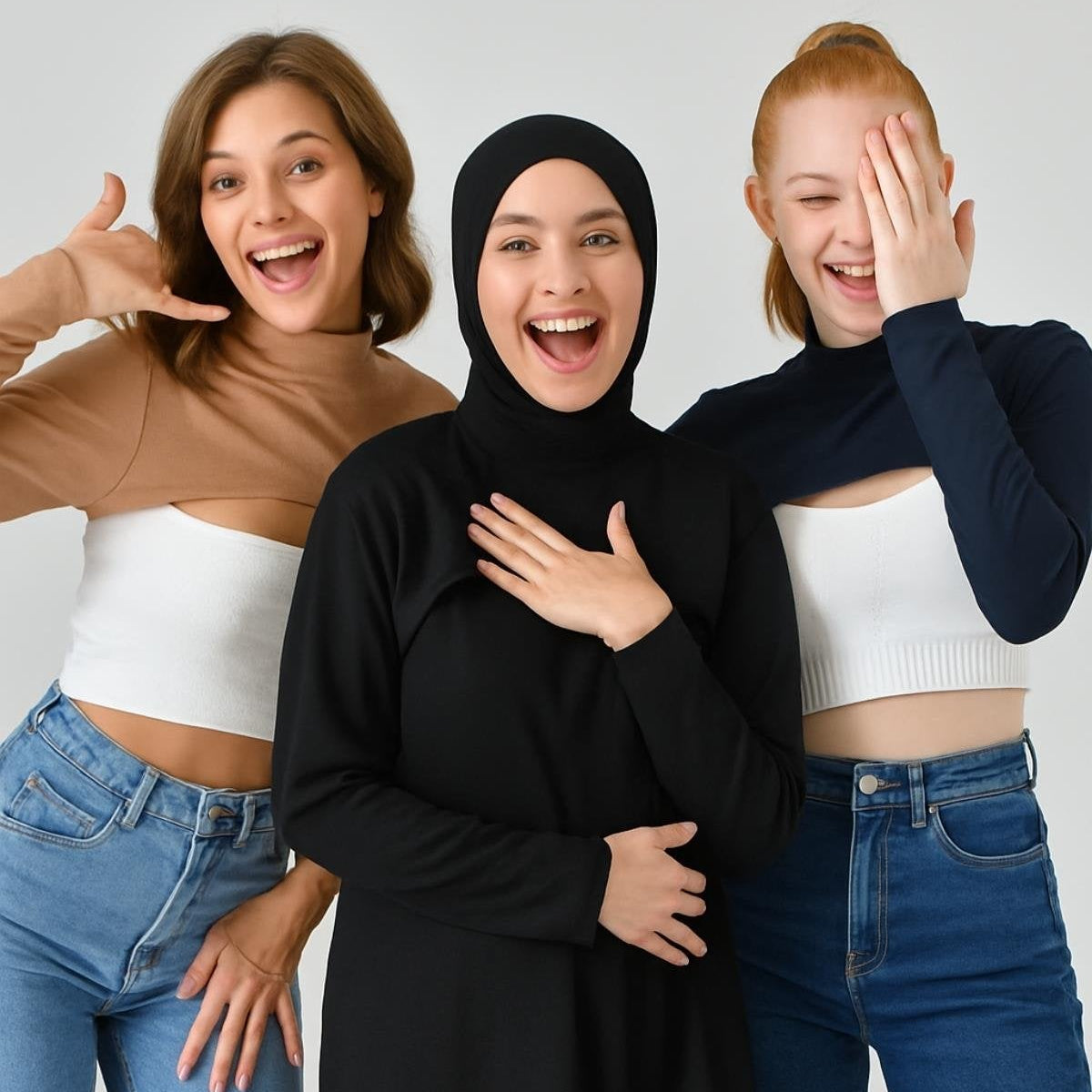 Kadın tesettür boyunluk modelleri ve penye kolluk detaylı görünüm