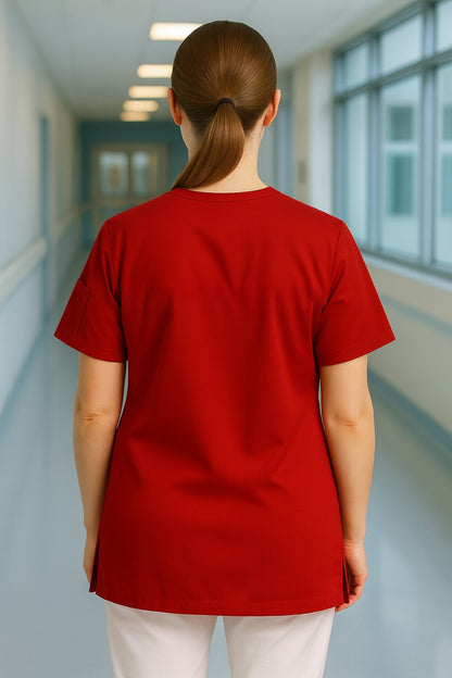 Tek Üst 4 Cepli Scrubs Forma - Kırmızı