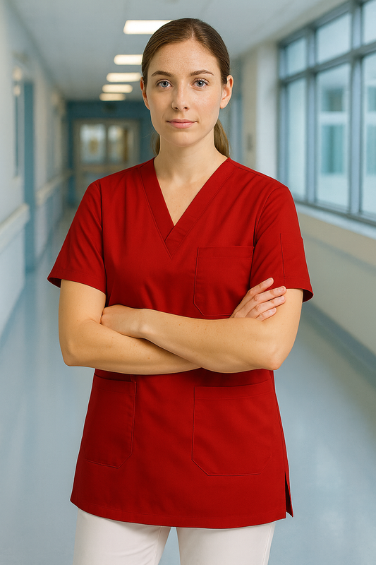 Tek Üst 4 Cepli Scrubs Forma - Kırmızı