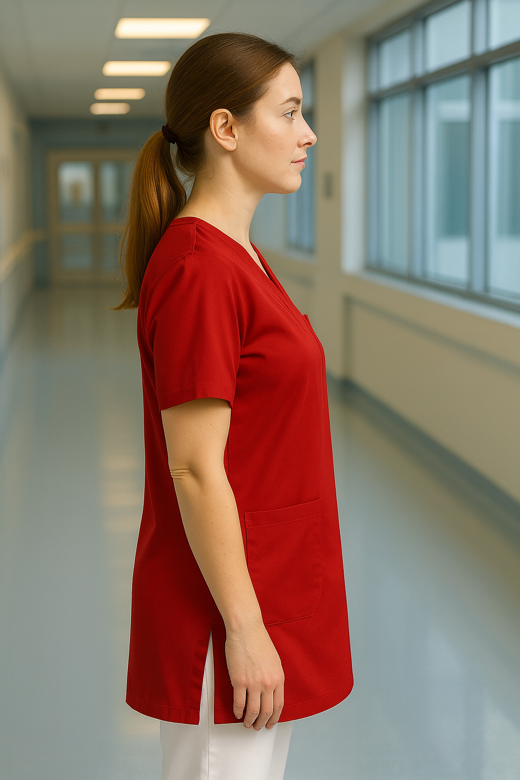 Tek Üst 4 Cepli Scrubs Forma - Kırmızı