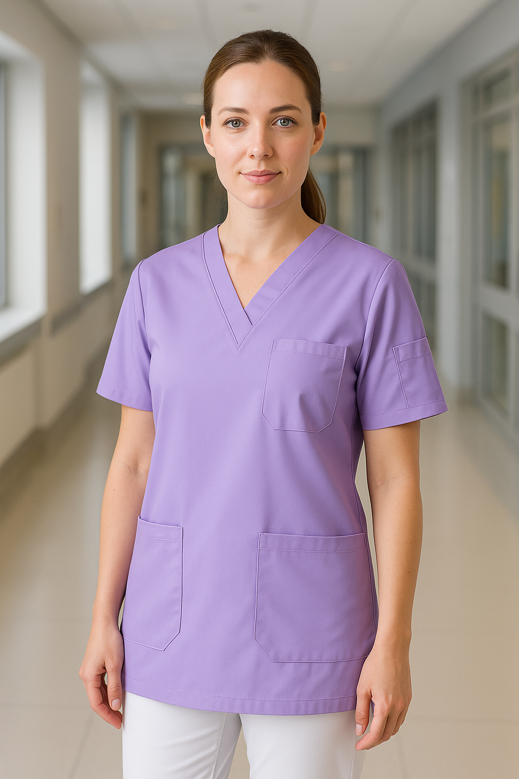 Tek Üst 4 Cepli Scrubs Forma - Lila