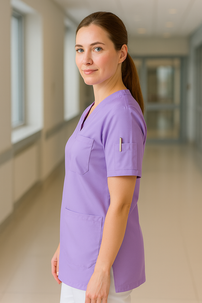 Tek Üst 4 Cepli Scrubs Forma - Lila