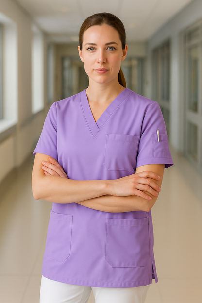 Tek Üst 4 Cepli Scrubs Forma - Lila