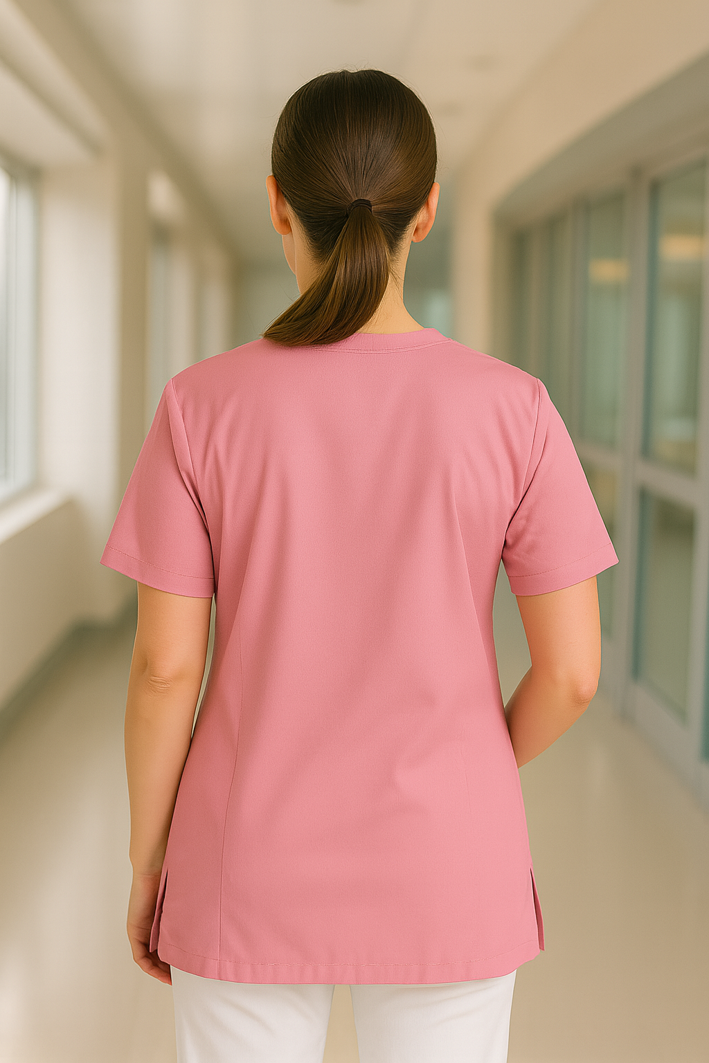 Tek Üst 4 Cepli Scrubs Forma - Şeker Pembe