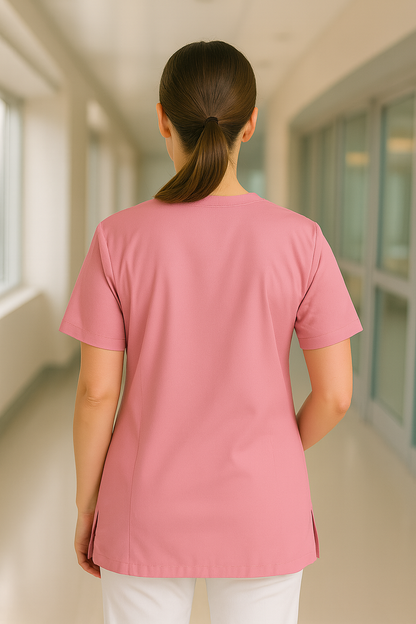 Tek Üst 4 Cepli Scrubs Forma - Şeker Pembe