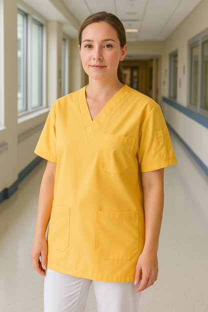 Tek Üst 4 Cepli Scrubs Forma - Limon