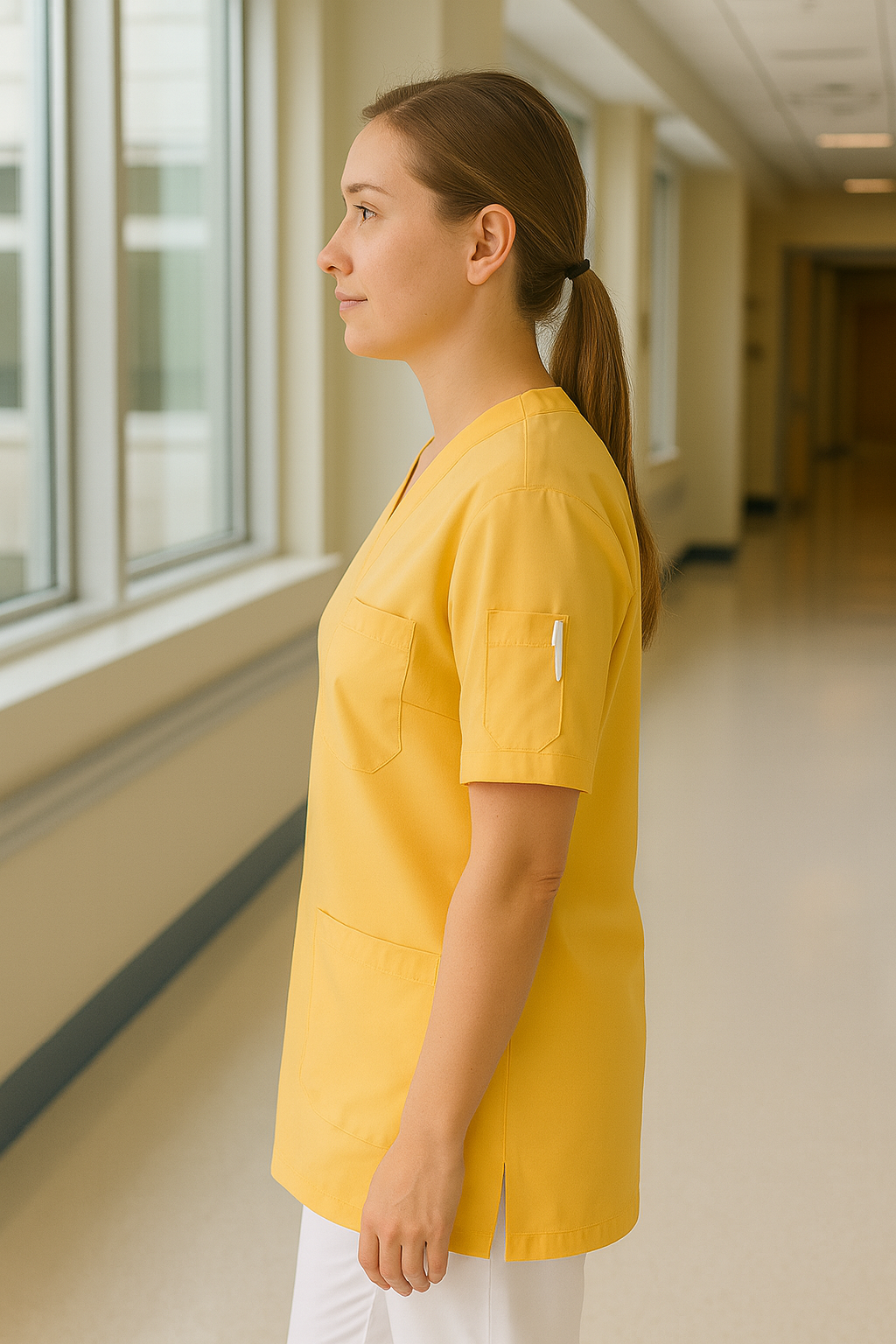 Tek Üst 4 Cepli Scrubs Forma - Limon