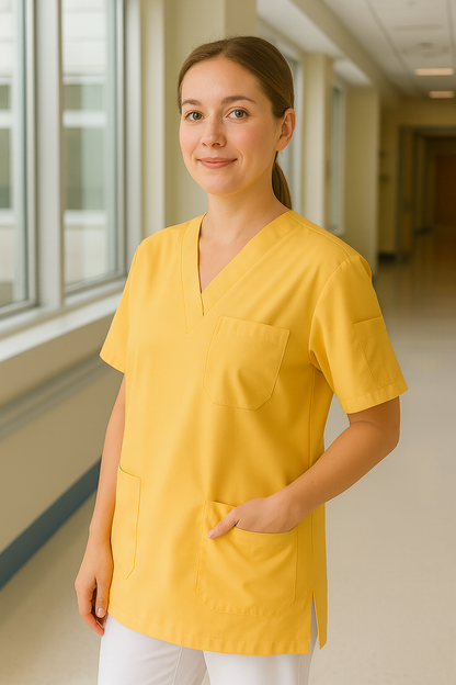 Tek Üst 4 Cepli Scrubs Forma - Limon