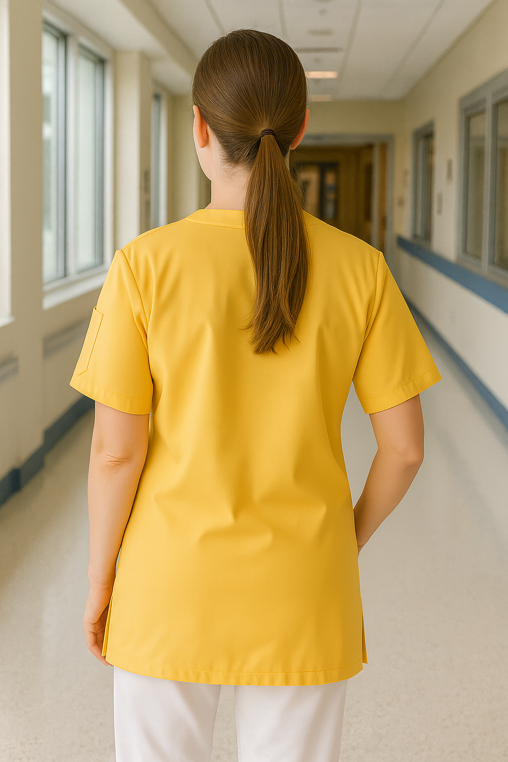 Tek Üst 4 Cepli Scrubs Forma - Limon