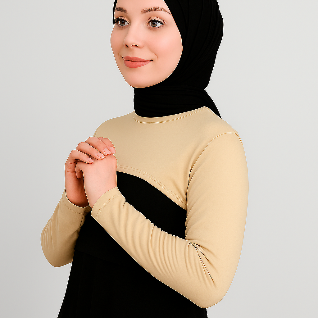 Penye kolluk ve boyunluk ile rahat tesettür kombin