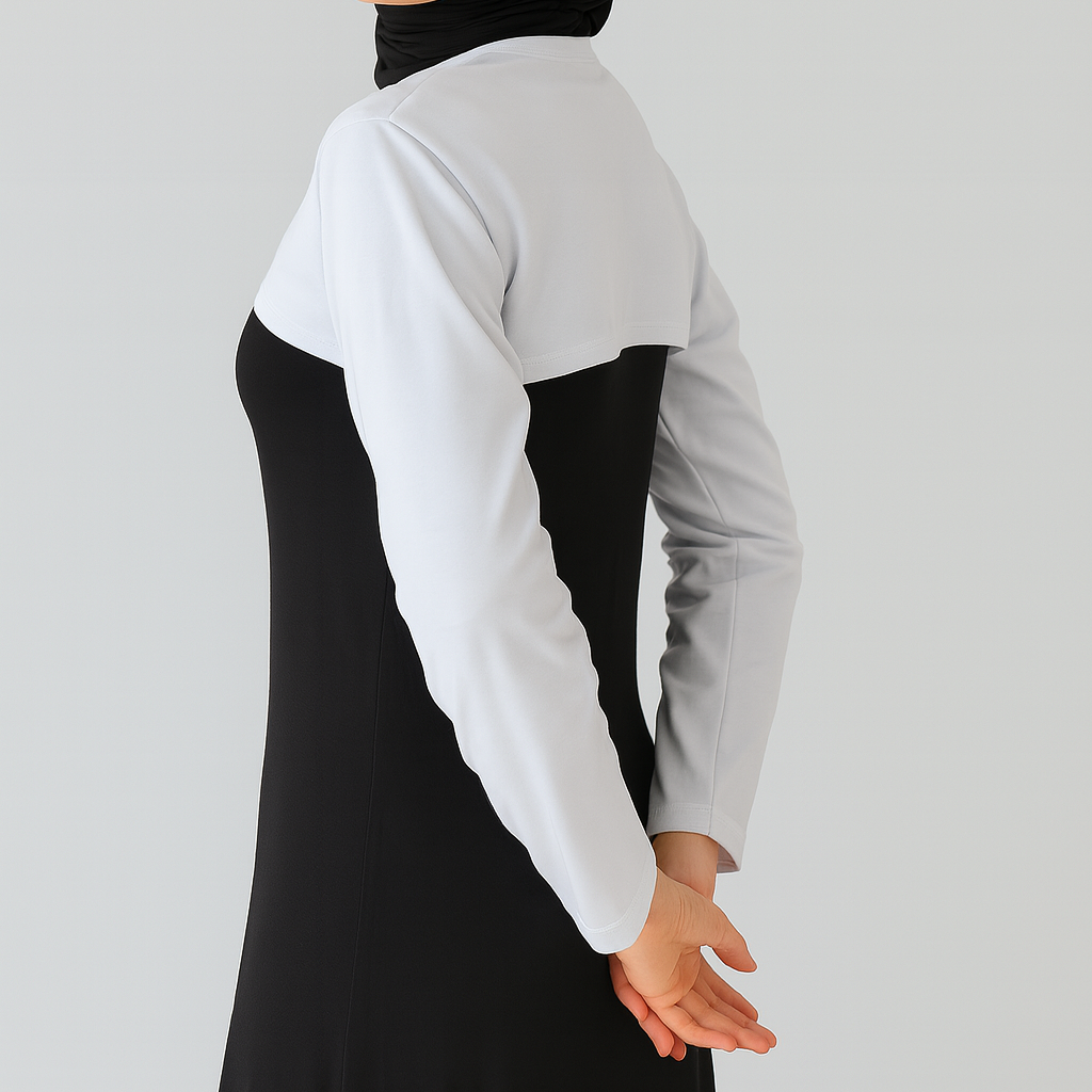 Siyah kolluk beyaz üst tesettür boyunluk modeli modern kadın kombin