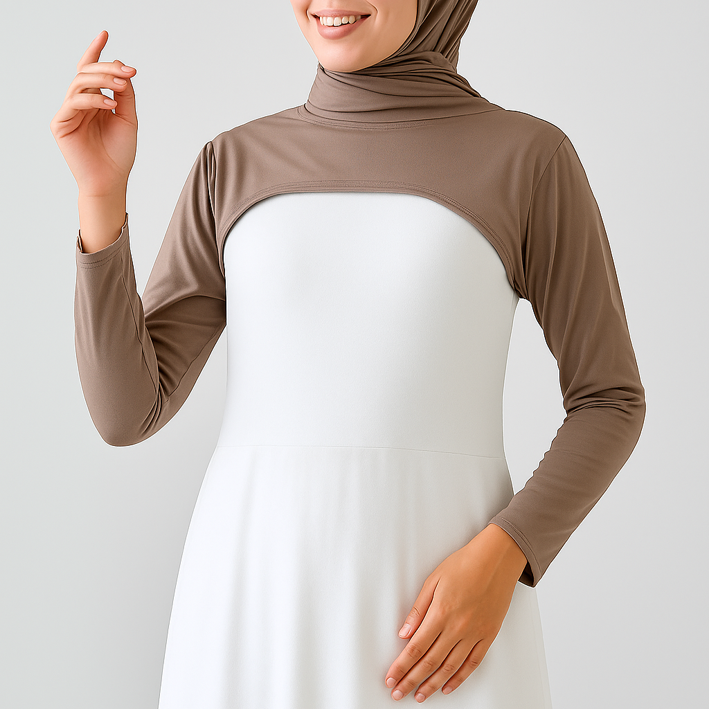 Tesettür boyunluk ve kolluk modeli kahverengi uzun kolluk penye tasarım