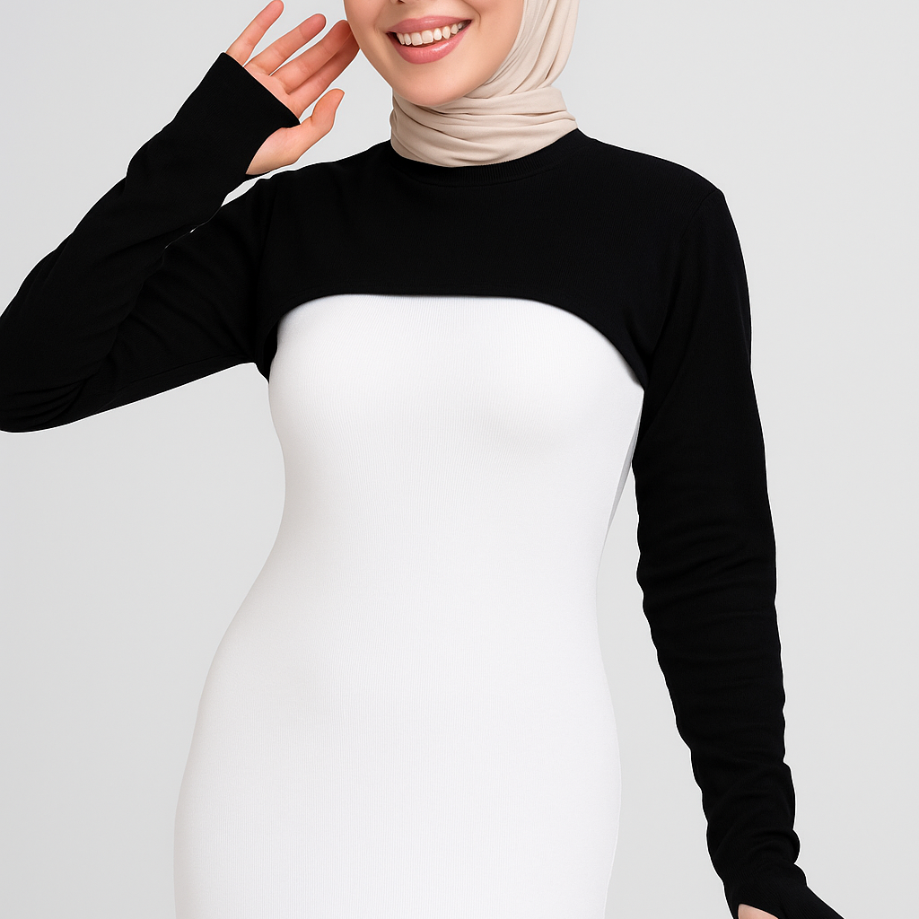 Tesettür boyunluk ve kolluk kombinli kadın uzun kolluk model
