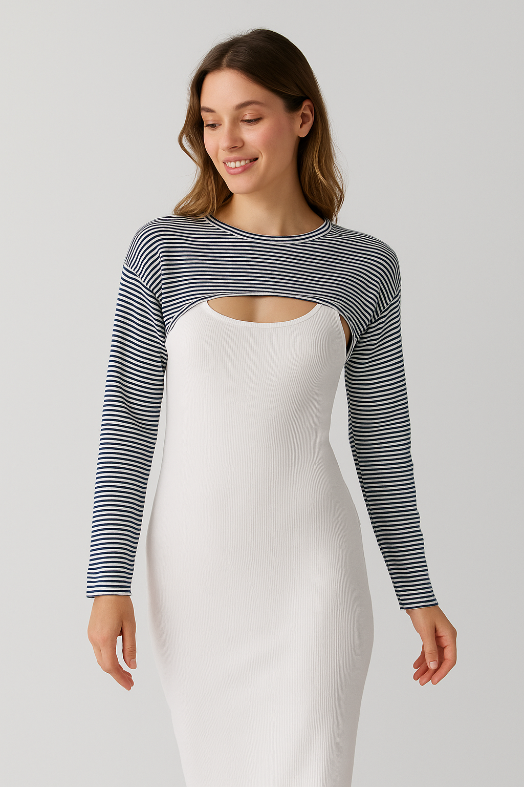 Sıfır Yaka Boyunluklu Kolluk - Siyah Beyaz Çizgili