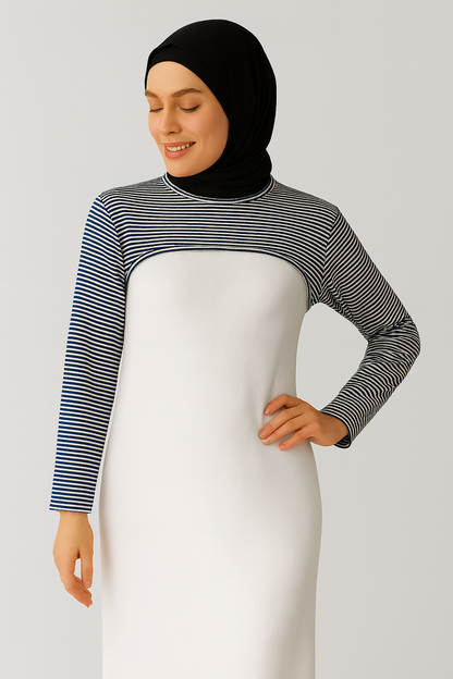 Sıfır Yaka Boyunluklu Kolluk - Siyah Beyaz Çizgili