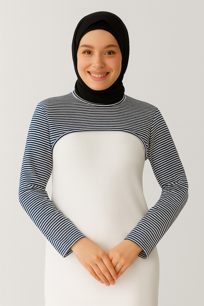 Sıfır Yaka Boyunluklu Kolluk - Siyah Beyaz Çizgili