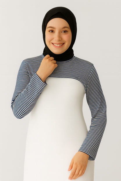 Sıfır Yaka Boyunluklu Kolluk - Siyah Beyaz Çizgili