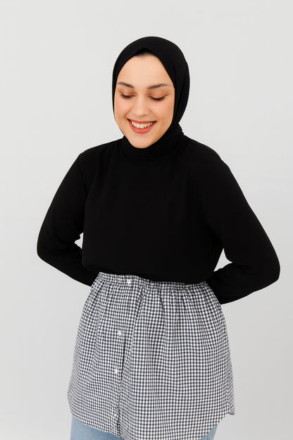 Kareli Gömlek Etek - Siyah Beyaz