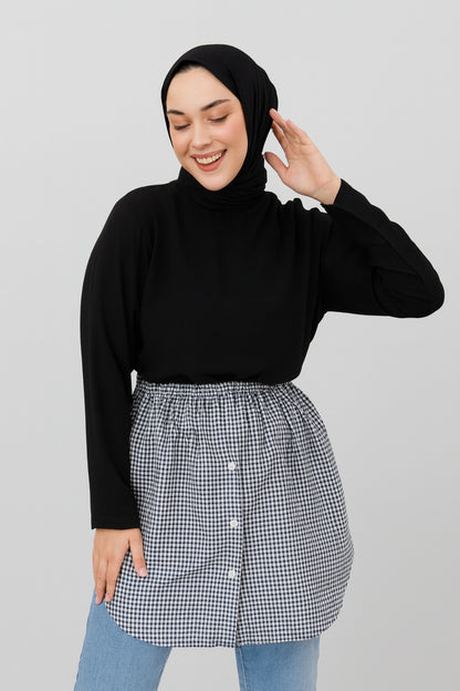 Kareli Gömlek Etek - Siyah Beyaz