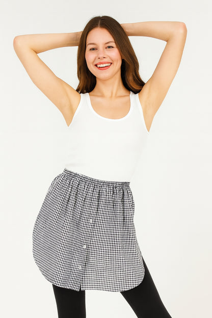 Kareli Gömlek Etek - Siyah Beyaz