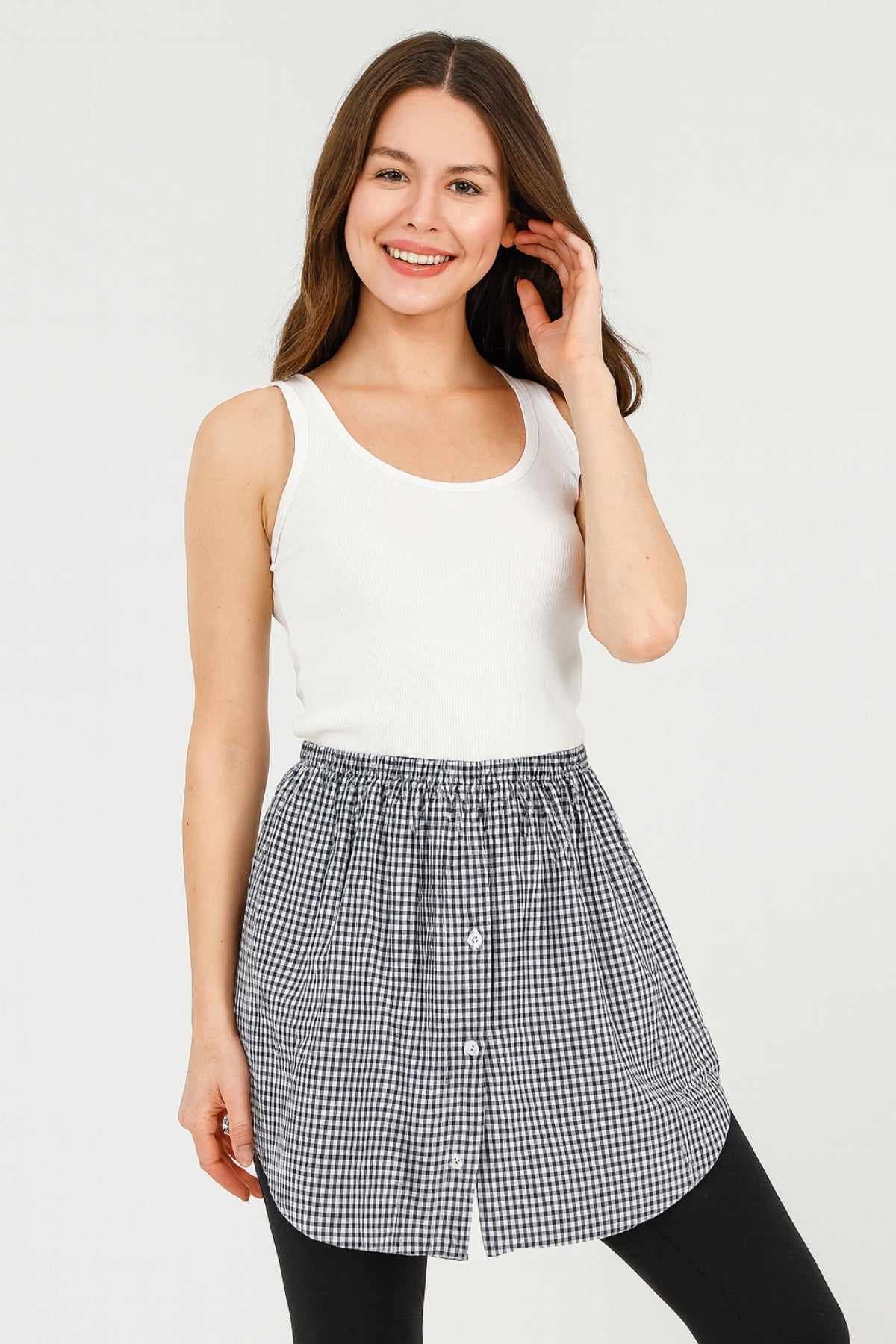 Kareli Gömlek Etek - Siyah Beyaz