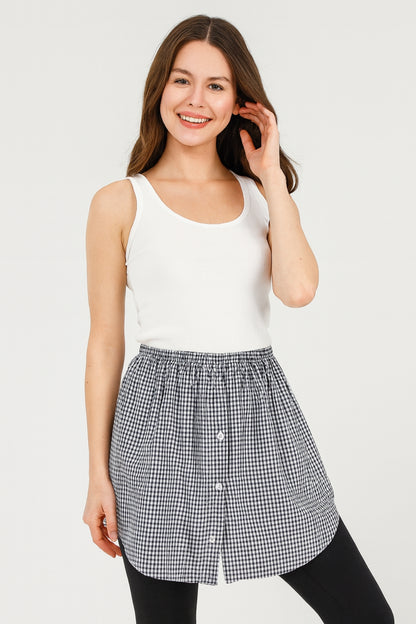 Kareli Gömlek Etek - Siyah Beyaz