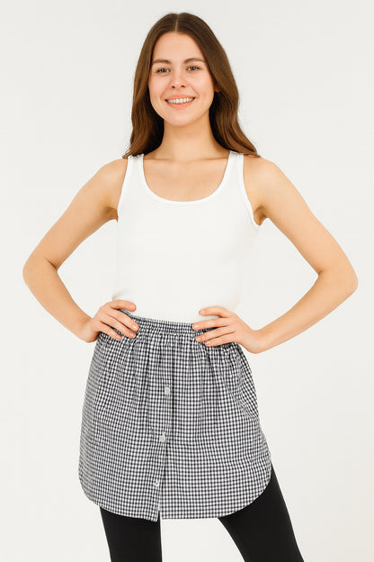 Kareli Gömlek Etek - Siyah Beyaz