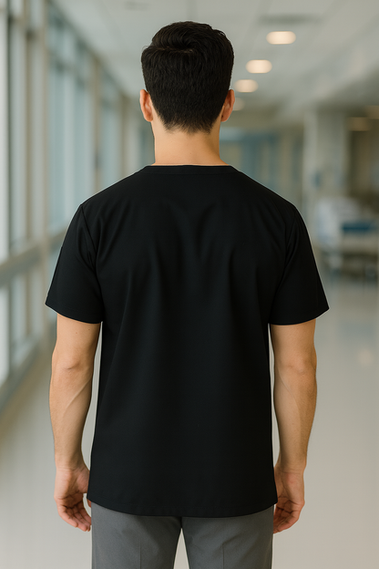 Tek Üst 4 Cepli Erkek Scrubs Forma - Siyah