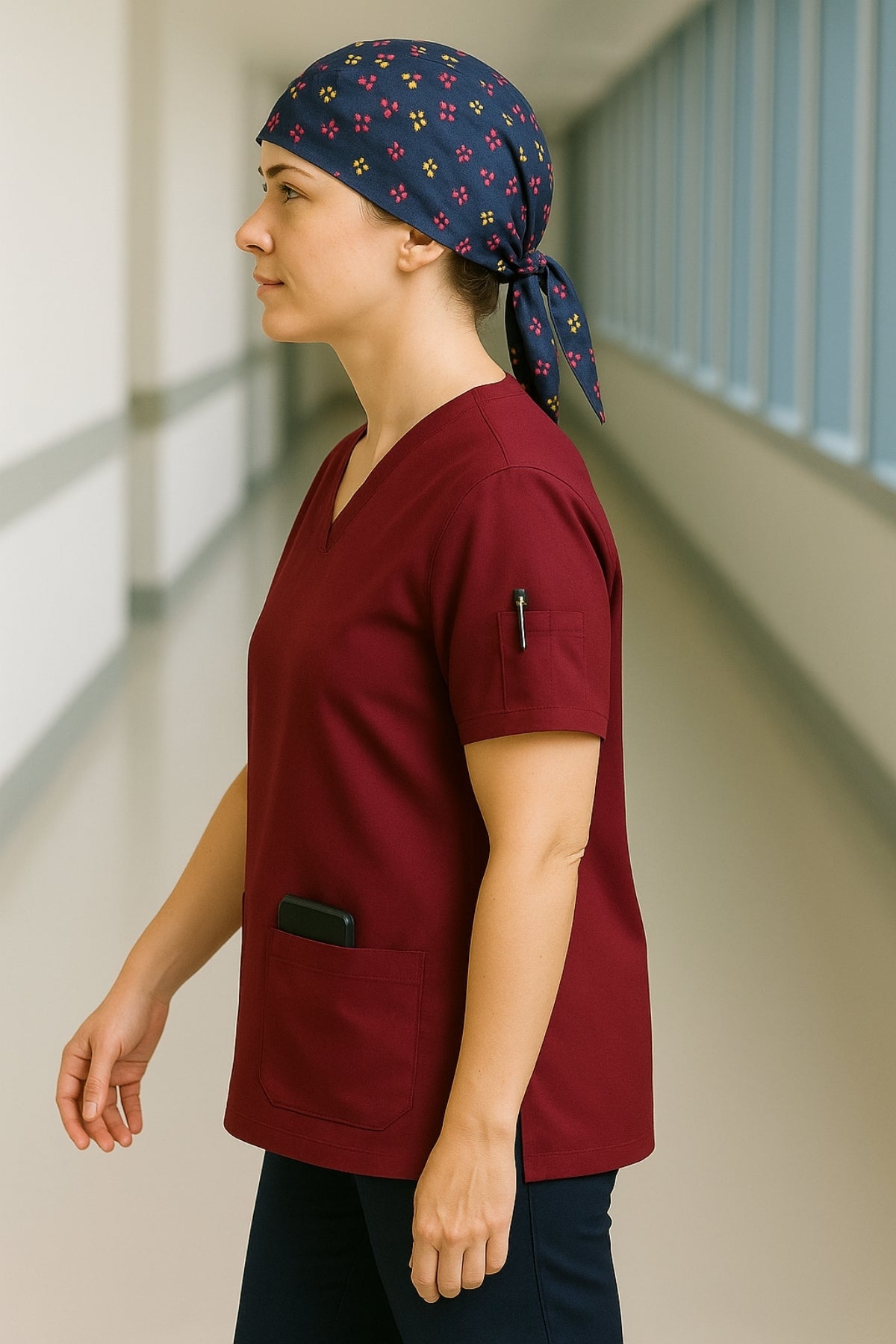 Tek Üst 4 Cepli Scrubs Forma - Bordo