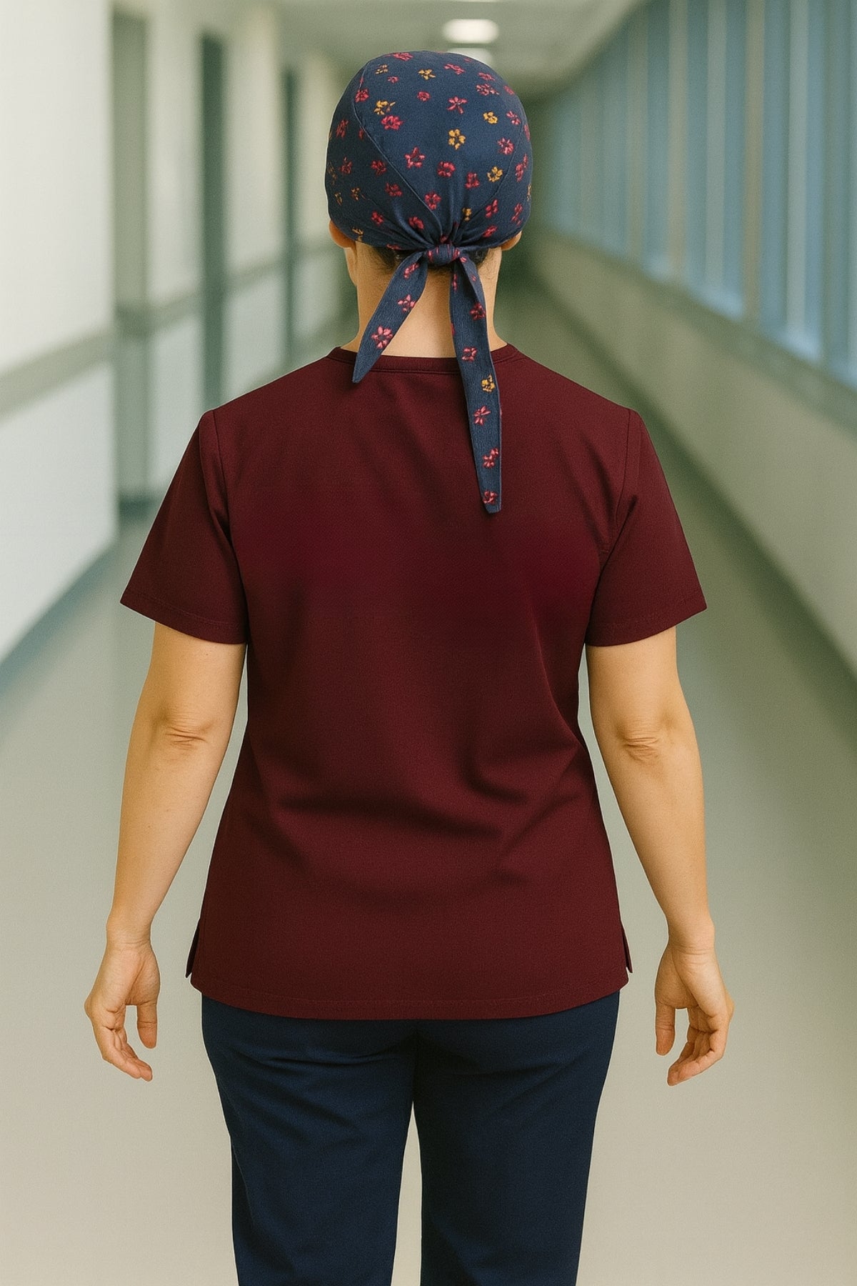 Tek Üst 4 Cepli Scrubs Forma - Bordo