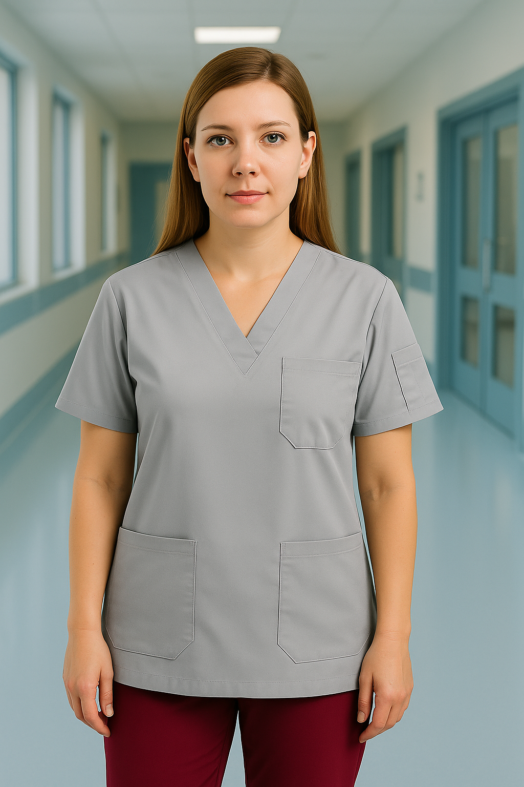 Tek Üst 4 Cepli Scrubs Forma - Gri