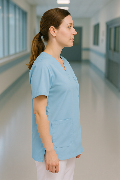 Tek Üst 4 Cepli Scrubs Forma - Mavi
