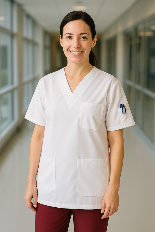Tek Üst 4 Cepli Scrubs Forma - Beyaz