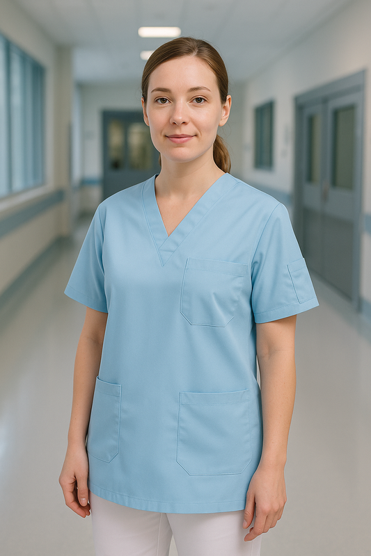 Tek Üst 4 Cepli Scrubs Forma - Mavi