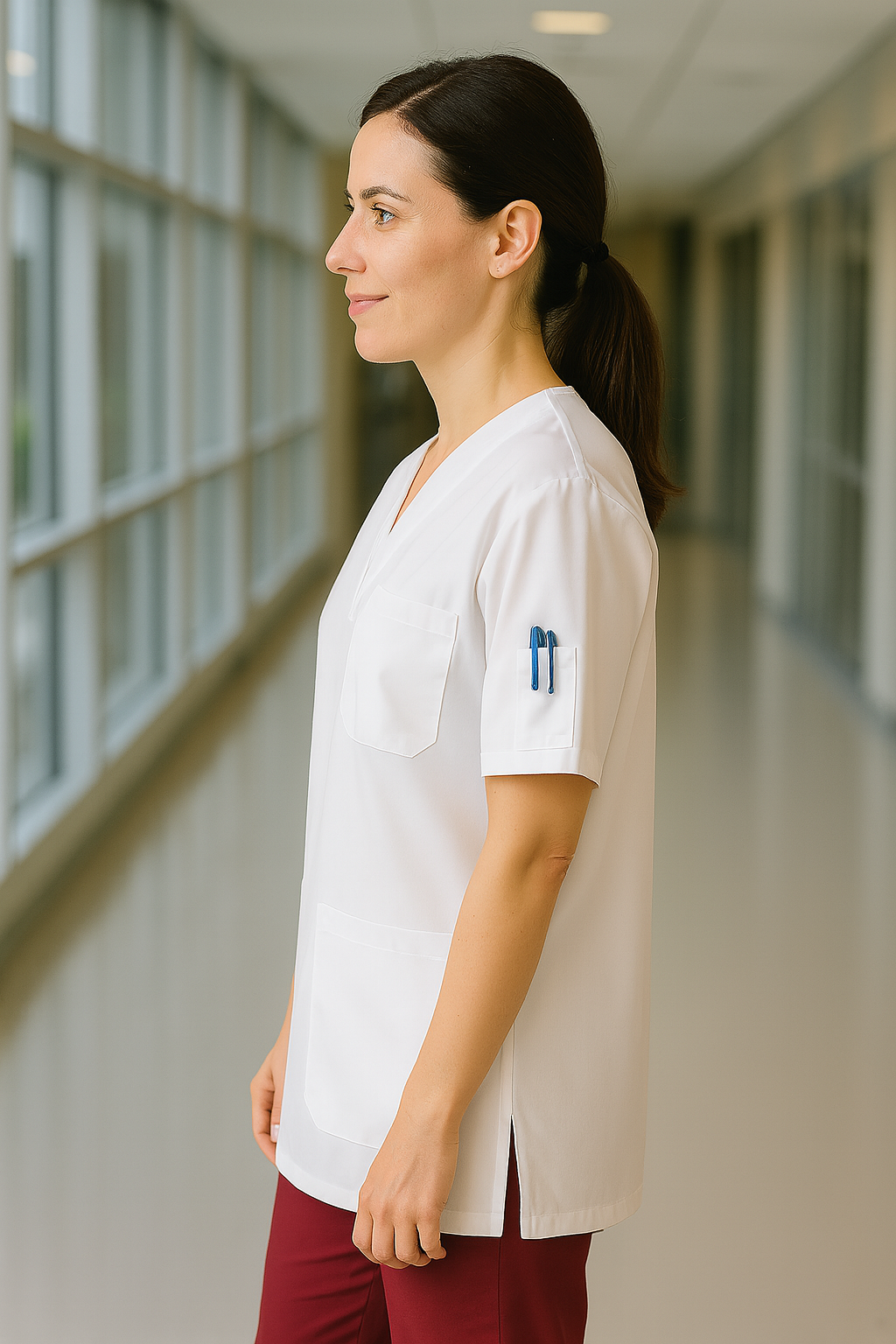 Tek Üst 4 Cepli Scrubs Forma - Beyaz