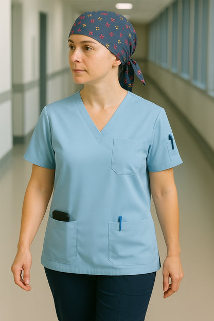 Tek Üst 4 Cepli Scrubs Forma - Mavi