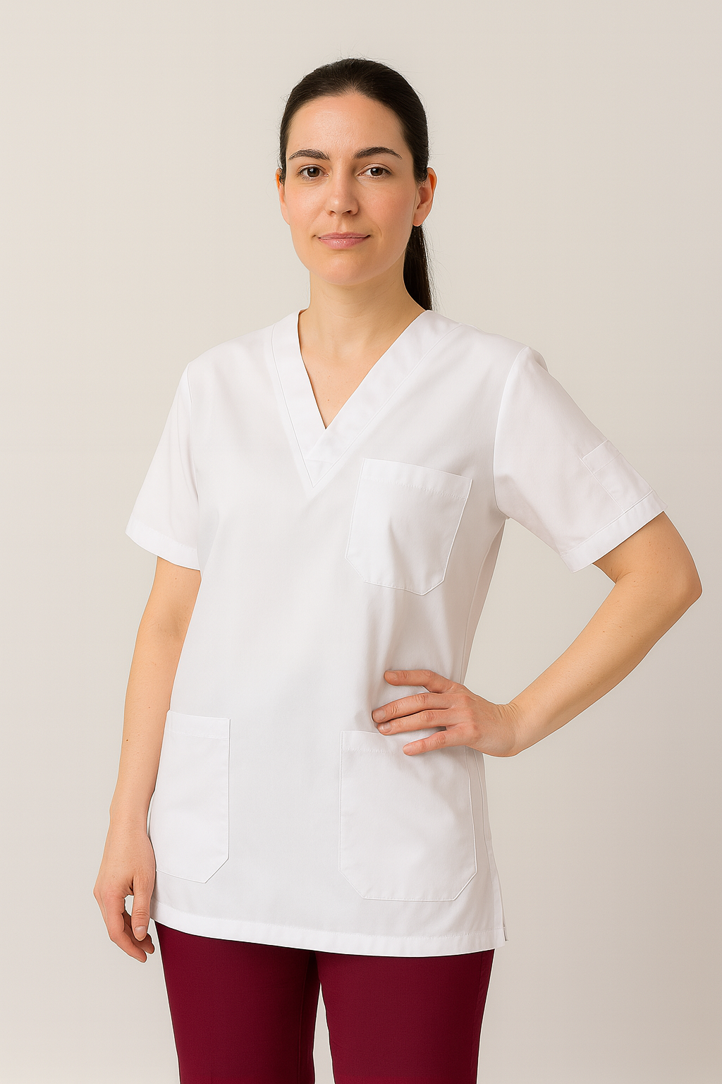 Tek Üst 4 Cepli Scrubs Forma - Beyaz