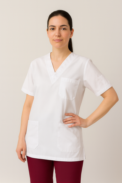 Tek Üst 4 Cepli Scrubs Forma - Beyaz