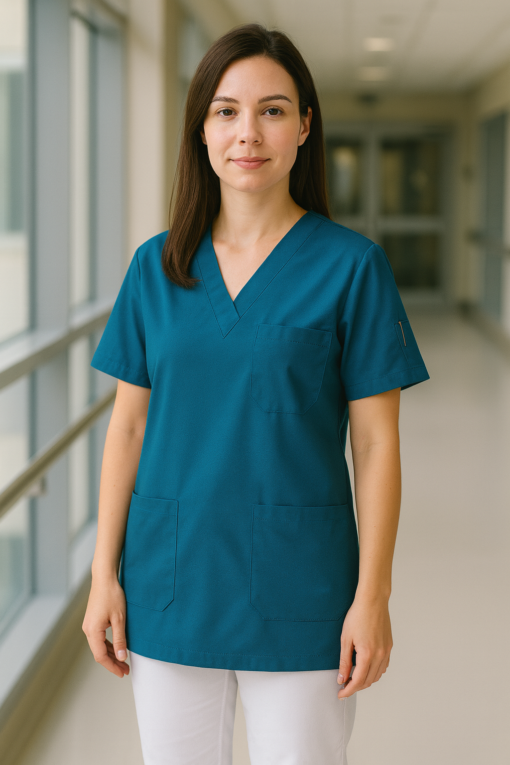 Tek Üst 4 Cepli Scrubs Forma - Petrol