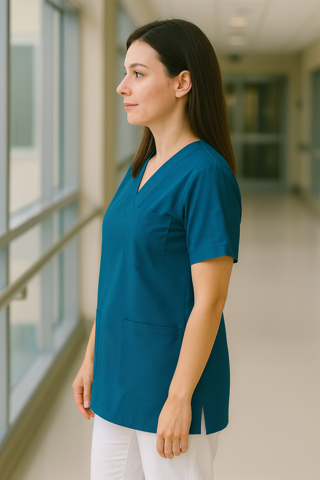 Tek Üst 4 Cepli Scrubs Forma - Petrol