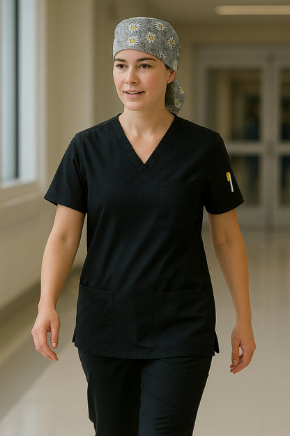 Tek Üst 4 Cepli Scrubs Forma - Siyah