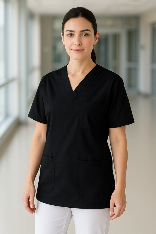 Tek Üst 4 Cepli Scrubs Forma - Siyah