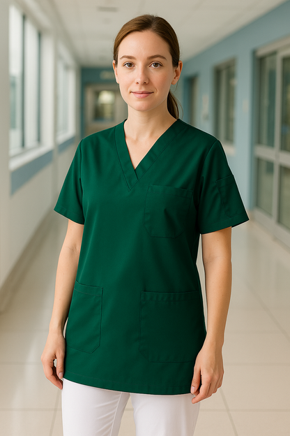 Tek Üst 4 Cepli Scrubs Forma - Yeşil